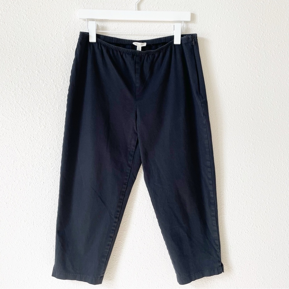 Eileen Fisher Stretch Cotton Cropped Pant Size Petite Large Black Minimalist